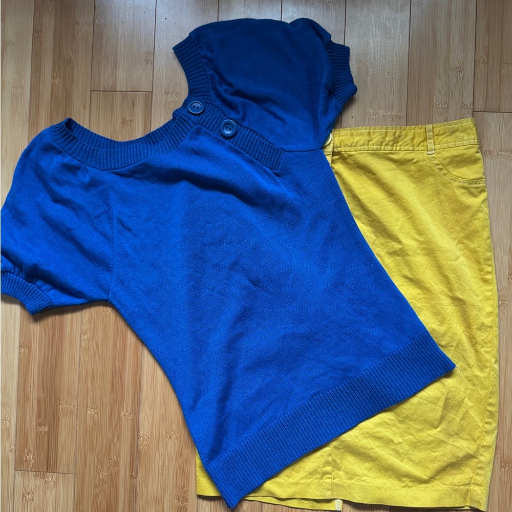 Snow White Color Themed Separates (Royal Blue Top and Yellow Pencil Skirt)